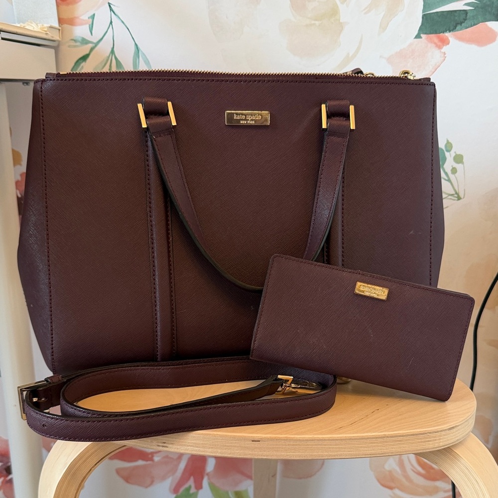 Kate Spade Burgundy Tote and Wallet Set